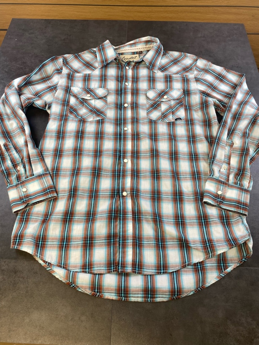 Men's Coastal Western Plaid Pearl Snap button-up Shirt size Large